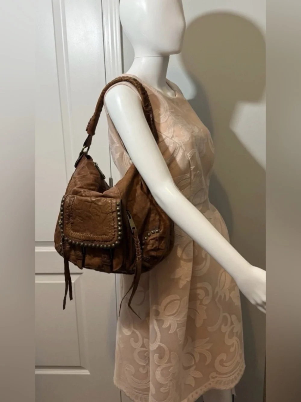 Sam Edelman Tumbled Leather Hobo Shoulder Bag Brown Y2K